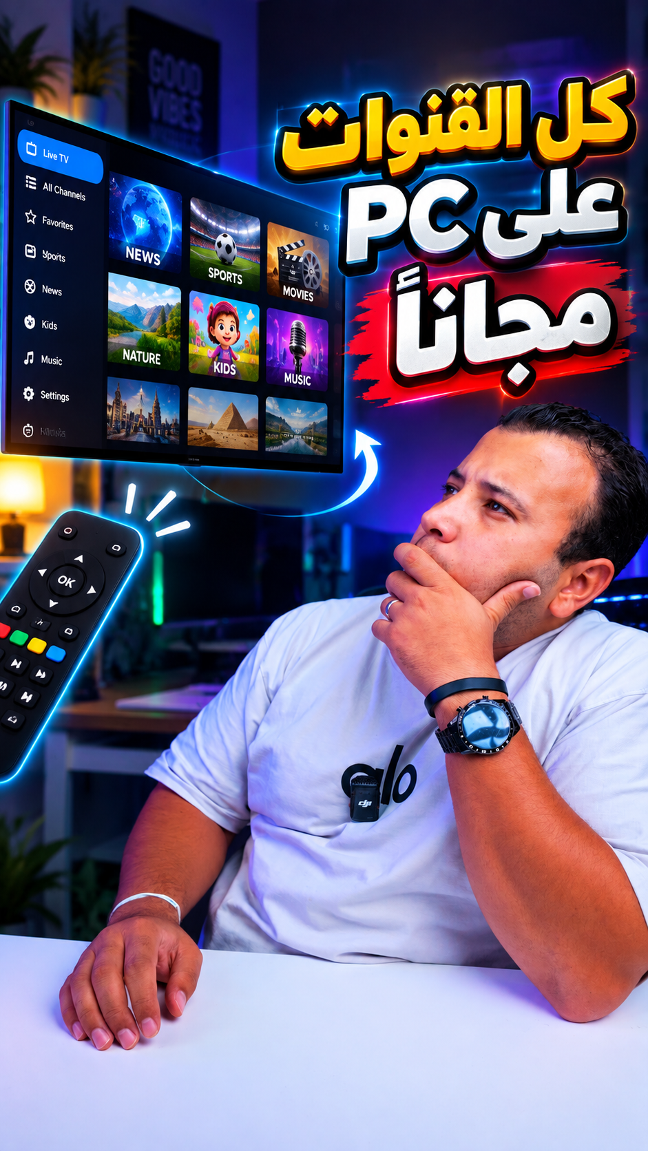 ثمنيل رأسي لتشغيل قنوات التلفزيون على الكمبيوتر